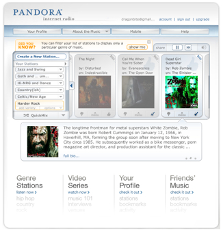 Pandora Web interface